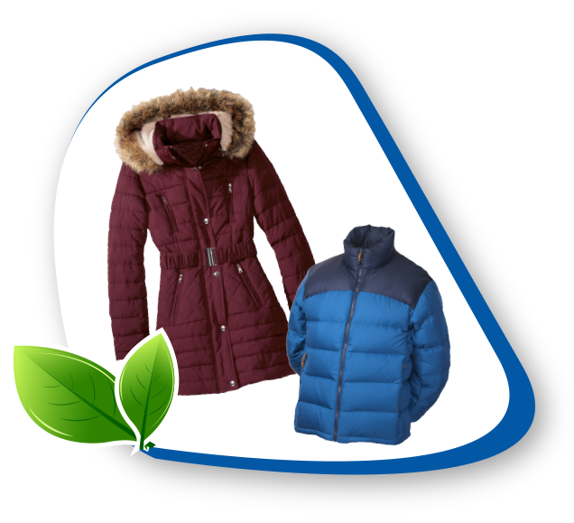 Blue and burgundy winter parkas and coats that are clean and pristine.